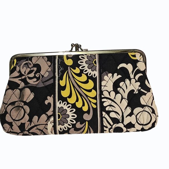 Vera Bradley Retired Baroque Black Yellow White Double Kiss Lock Wallet Clutch - Picture 10 of 13